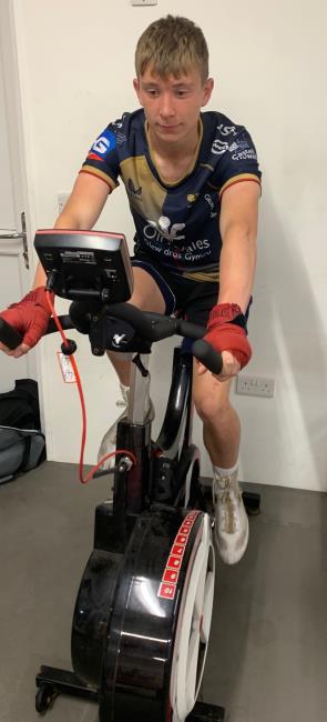 Morgan on his bike in the Merlins Bridge ABC gym